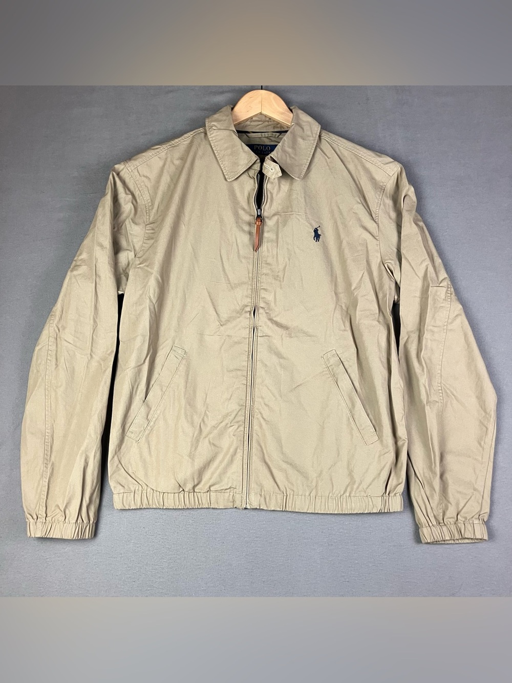 Polo Ralph Lauren Men's Size M Bayport Poplin Tan Khaki Windbreaker Jacket Zip.